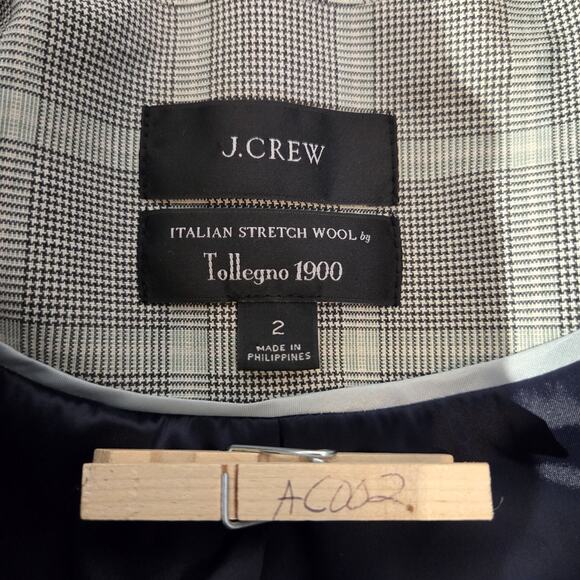 J.Crew Blazer Women 2 Gray Devon Plaid Tollegno 1900 Italian Stretch Wool Blend - Picture 11 of 12